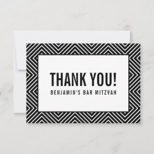 THANK YOU BAR MITZVAH modern geometric black white Card