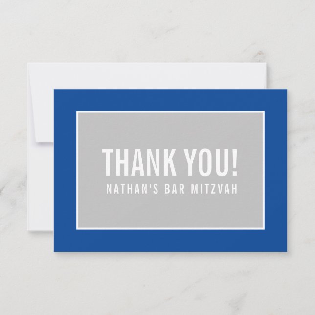 THANK YOU BAR MITZVAH modern geometric blue gray (Front)