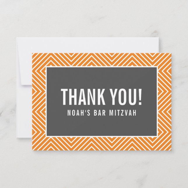 THANK YOU BAR MITZVAH modern geometric gray orange Card (Front)