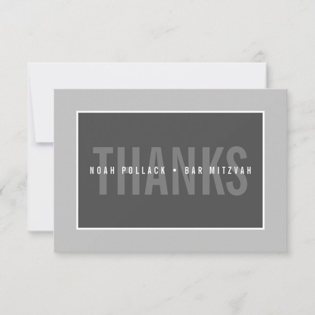 THANK YOU BAR MITZVAH modern geometric mono gray Card (Front)