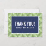 THANK YOU BAR MITZVAH modern geometric navy green<br><div class="desc">by kat massard >>> https://linktr.ee/simplysweetpaperie <<< A simple, stylish way to say thank you to your guest's for attending your event. Setup as a template it is simple for you to add your own details, or hit the customise button and you can add or change text, fonts, sizes etc TIP...</div>
