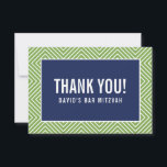 THANK YOU BAR MITZVAH modern geometric navy green<br><div class="desc">by kat massard >>> https://linktr.ee/simplysweetpaperie <<< A simple, stylish way to say thank you to your guest's for attending your event. Setup as a template it is simple for you to add your own details, or hit the customise button and you can add or change text, fonts, sizes etc TIP...</div>
