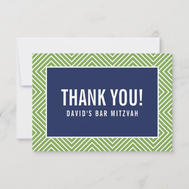 THANK YOU BAR MITZVAH modern geometric navy green Card (Front)