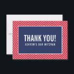 THANK YOU BAR MITZVAH modern geometric navy red Card<br><div class="desc">by kat massard >>> https://linktr.ee/simplysweetpaperie <<< A simple, stylish way to say thank you to your guest's for attending your event. Setup as a template it is simple for you to add your own details, or hit the customise button and you can add or change text, fonts, sizes etc TIP...</div>