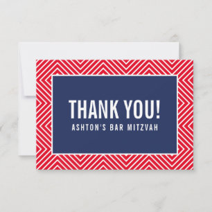 THANK YOU BAR MITZVAH modern geometric navy red Card