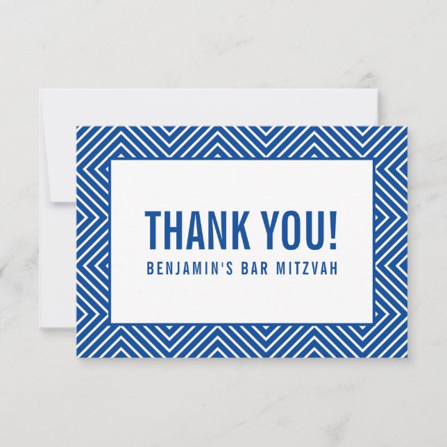 THANK YOU BAR MITZVAH modern geometric royal blue Card (Front)