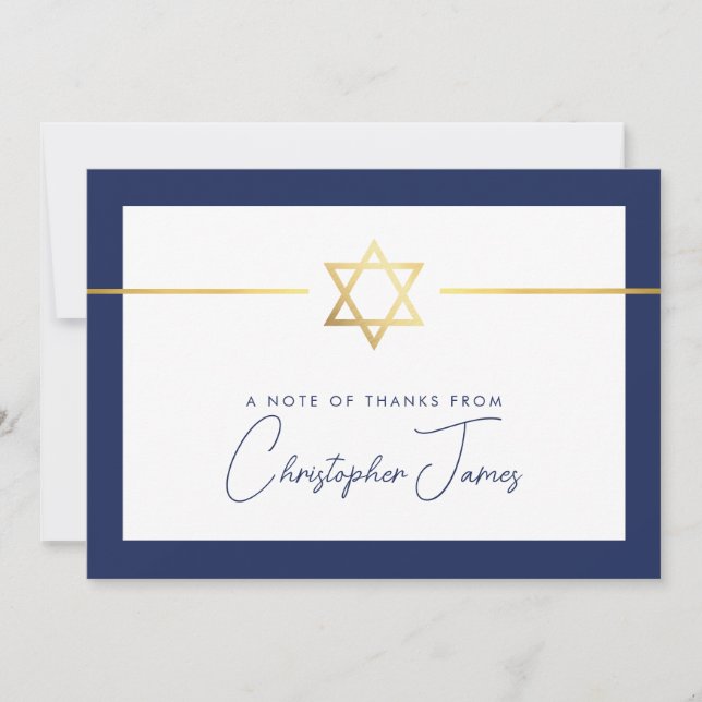 THANK YOU bar mitzvah modern gold jewish star navy (Front)