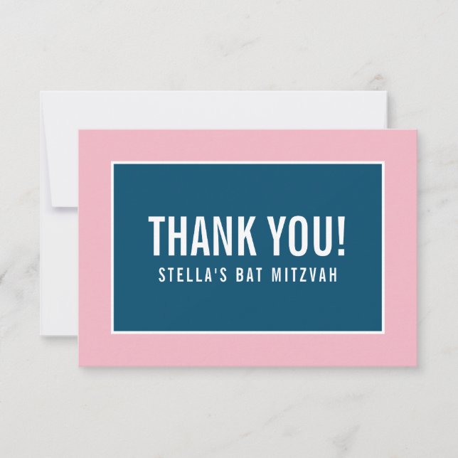 THANK YOU BAR MITZVAH modern minimalist blue pink (Front)
