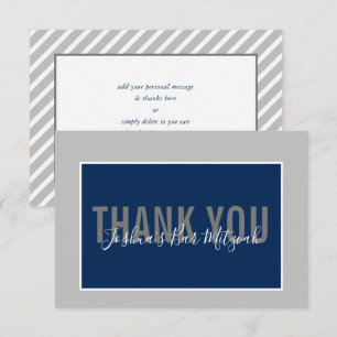THANK YOU BAR MITZVAH modern minimalist gray navy Card