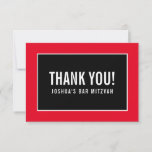 THANK YOU BAR MITZVAH modern minimalist red black<br><div class="desc">by kat massard >>> https://linktr.ee/simplysweetpaperie <<< A simple, stylish way to say thank you to your guest's for attending your event. Setup as a template it is simple for you to add your own details, or hit the customise button and you can add or change text, fonts, sizes etc TIP...</div>