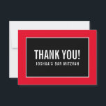 THANK YOU BAR MITZVAH modern minimalist red black<br><div class="desc">by kat massard >>> https://linktr.ee/simplysweetpaperie <<< A simple, stylish way to say thank you to your guest's for attending your event. Setup as a template it is simple for you to add your own details, or hit the customise button and you can add or change text, fonts, sizes etc TIP...</div>