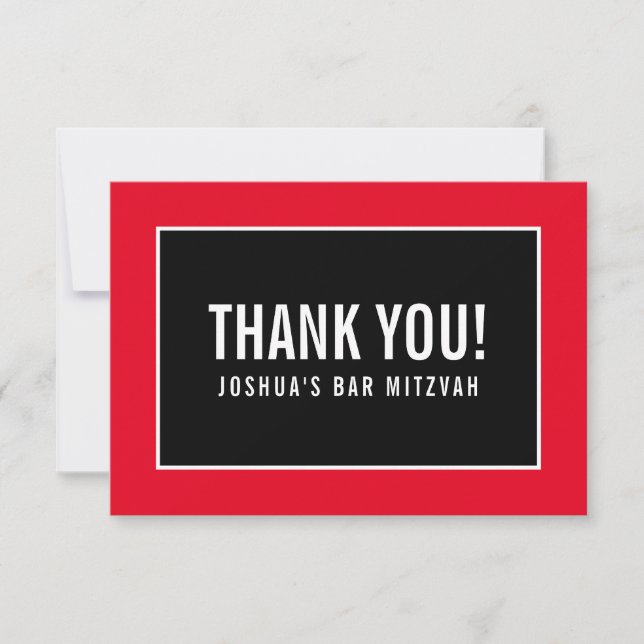 THANK YOU BAR MITZVAH modern minimalist red black Card (Front)
