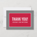 THANK YOU BAR MITZVAH modern minimalist red gray<br><div class="desc">by kat massard >>> https://linktr.ee/simplysweetpaperie <<< A simple, stylish way to say thank you to your guest's for attending your event. Setup as a template it is simple for you to add your own details, or hit the customise button and you can add or change text, fonts, sizes etc TIP...</div>