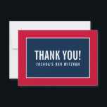THANK YOU BAR MITZVAH modern minimalist red navy Card<br><div class="desc">by kat massard >>> https://linktr.ee/simplysweetpaperie <<< A simple, stylish way to say thank you to your guest's for attending your event. Setup as a template it is simple for you to add your own details, or hit the customise button and you can add or change text, fonts, sizes etc TIP...</div>