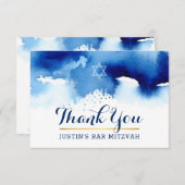 THANK YOU BAR MITZVAH modern star blue watercolor (Front/Back)