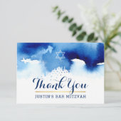 THANK YOU BAR MITZVAH modern star blue watercolor (Standing Front)