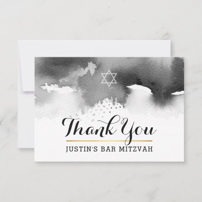 THANK YOU BAR MITZVAH modern star gray watercolor (Front)
