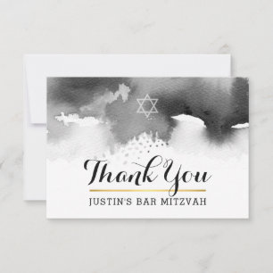 THANK YOU BAR MITZVAH modern star gray watercolor Card