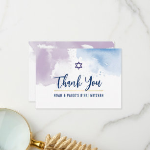 THANK YOU BAR MITZVAH star blue purple watercolor