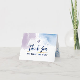 THANK YOU BAR MITZVAH star blue purple watercolor