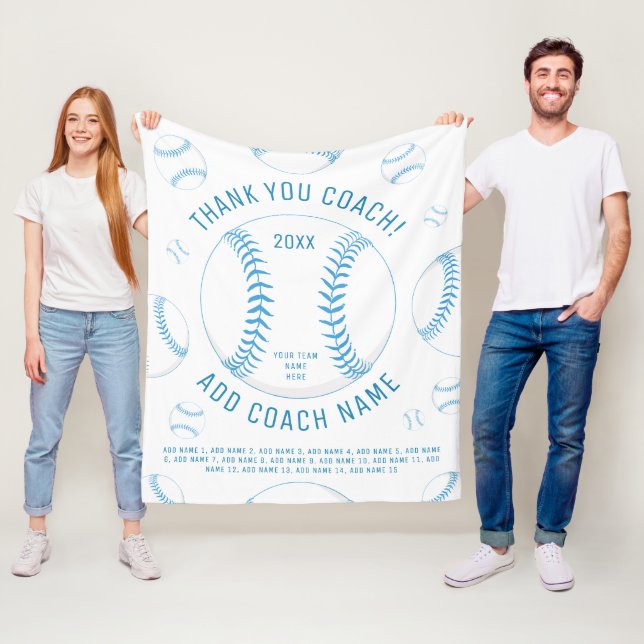 Thank You Baseball Coach Blue Team Players Names Fleece Blanket (In Situ)