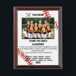 Thank You Baseball Coach, Custom photo & names Award Plaque<br><div class="desc">A personalized Baseball with the coach and players' names, along with their custom pictures, can serve as a memorable and unique memento for a team. This thoughtful gesture fosters a sense of unity, pride, and camaraderie among team members, while also providing a tangible reminder of their shared experiences and achievements...</div>
