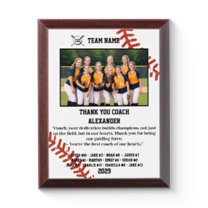 Thank You Baseball Coach, Custom photo & names Award Plaque