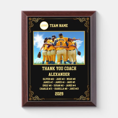 Thank You Baseball Coach Custom photo  names Award Plaque