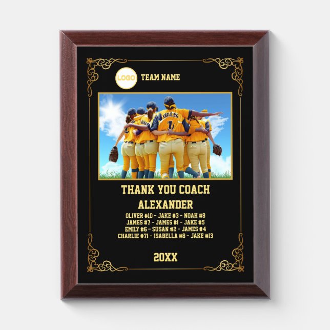 Thank You Baseball Coach, Custom photo & names Award Plaque (Vertical)