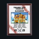 Thank You Baseball Coach, Custom photo & names Award Plaque<br><div class="desc">A personalized Baseball with the coach and players' names, along with their custom pictures, can serve as a memorable and unique memento for a team. This thoughtful gesture fosters a sense of unity, pride, and camaraderie among team members, while also providing a tangible reminder of their shared experiences and achievements...</div>