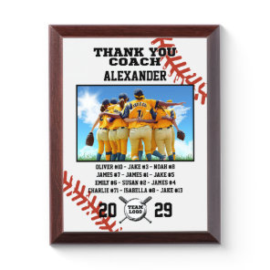Thank You Baseball Coach, Custom photo & names Award Plaque
