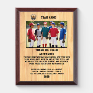 Thank You Baseball Coach, Custom photo & names Award Plaque
