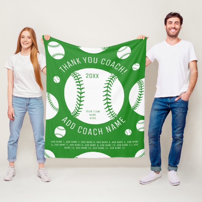 Thank You Baseball Team Coach Green Player Names Fleece Blanket (In Situ)