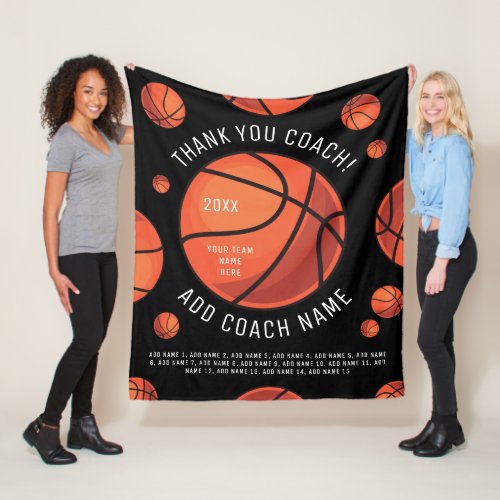 Thank You Basketball Coach Add Team Player Names  Fleece Blanket
