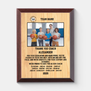 Thank You Basketball Coach, Custom Photo & Names Award Plaque