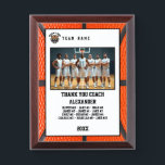 Thank You Basketball Coach, Custom Photo & Names Award Plaque<br><div class="desc">A personalized Basketball with the coach and players' names, along with their custom pictures, can serve as a memorable and unique memento for a team. This thoughtful gesture fosters a sense of unity, pride, and camaraderie among team members, while also providing a tangible reminder of their shared experiences and achievements...</div>