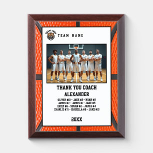 Thank You Basketball Coach, Custom Photo & Names Award Plaque