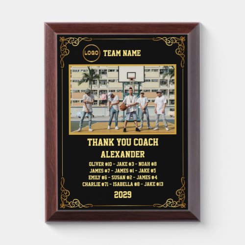 Thank You Basketball Coach Custom Photo  Names Award Plaque