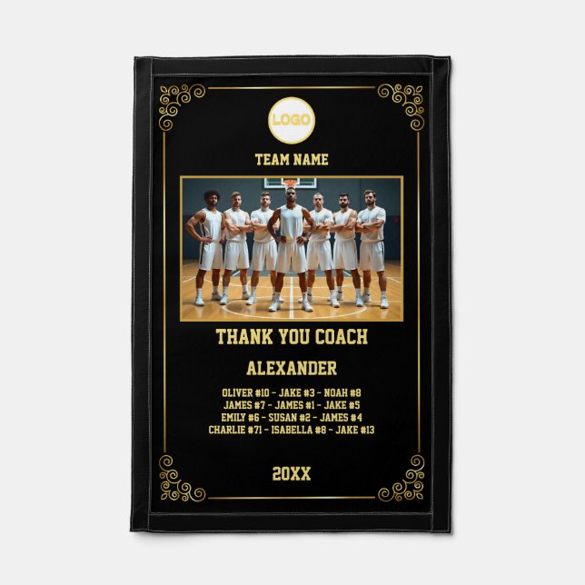 Thank You Basketball Coach, Custom Photo & Names Pennant (Front)