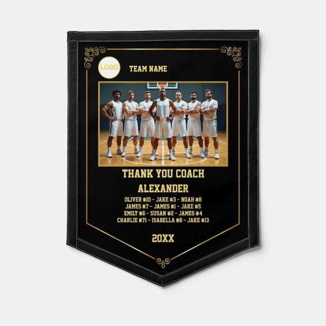 Thank You Basketball Coach, Custom Photo & Names Pennant (Front)