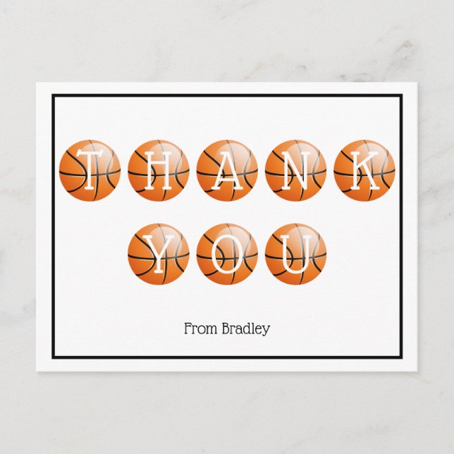 Thank You Basketball Custom Personalized Postcard (Front)