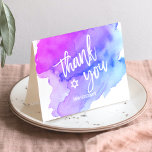 Thank you Bat Bar Mitzvah Watercolor Blue Purple Card<br><div class="desc">Say thank you to your guests with these beautiful watercolor Bat or Bar Mitzvah cards.  White letters with star of David in middle.  Black cards,  room to write personal message.  Get matching collection!</div>