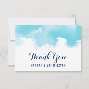 THANK YOU BAT MITZVAH modern cute aqua watercolor