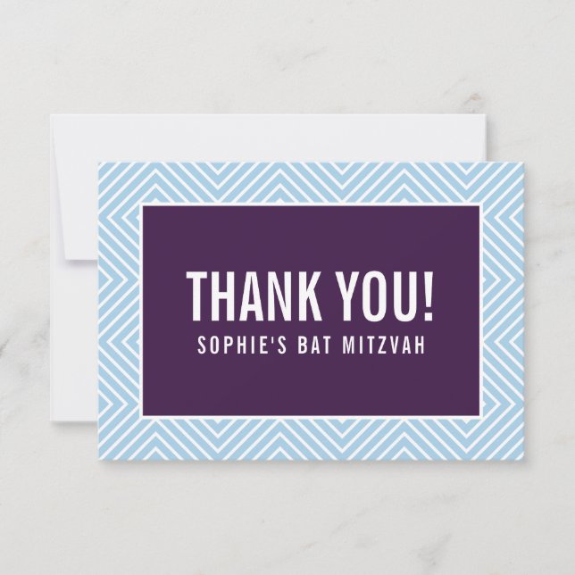 THANK YOU BAT MITZVAH modern edge aubergine blue Card (Front)