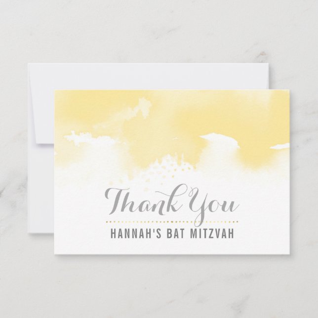 THANK YOU BAT MITZVAH modern yellow watercolor (Front)