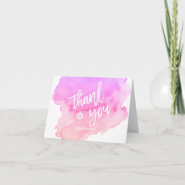 Thank you Bat Mitzvah Watercolor Purple Pink Girl (Front)
