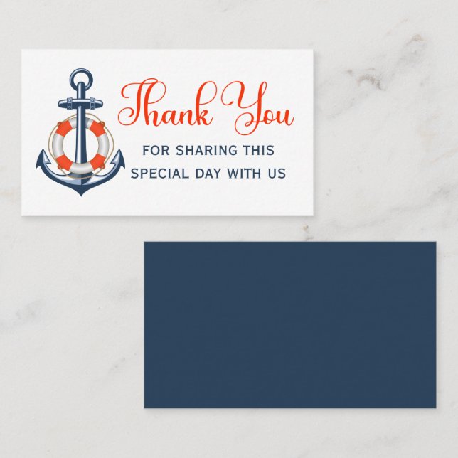 Thank You Beach Anchor Red Blue Nautical Wedding Place Card (Front/Back)