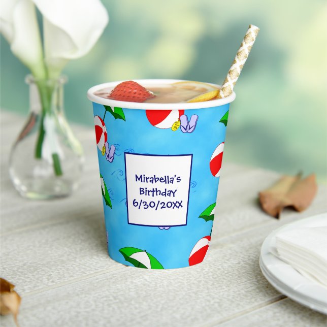 Thank You Beach Ball Pool Umbrella Party Paper Cups (Insitu)