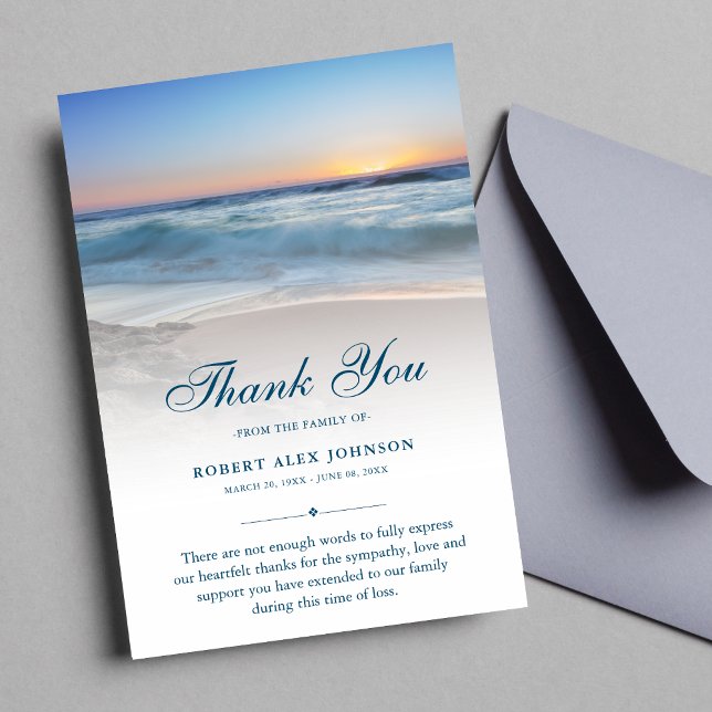 Thank You Beach Funeral Photo Sympathy Grief Blue Card (Blue Beach Sympathy Thank You Card )