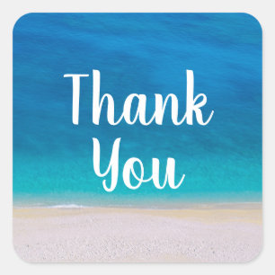 Thank You Beach Theme Blue Sea Ocean Photo Simple Square Sticker